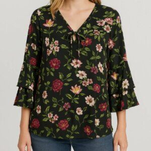 Karl Lagerfeld Top Size Medium Flared Sleeve Pink Floral Cottagecore Whimsygoth